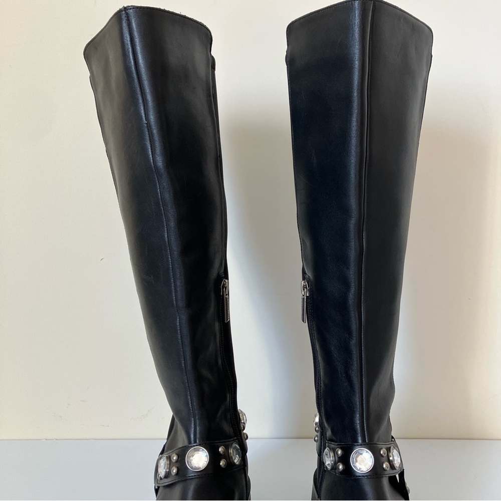 Karl Lagerfeld Paris Milla Rhinestone Embellished Tall Leather Riding Boots 9.5 - Picture 7 of 12
